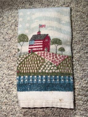 Vintage Patriotic Farmhouse Hand Towel - barn cottage core grandma decor